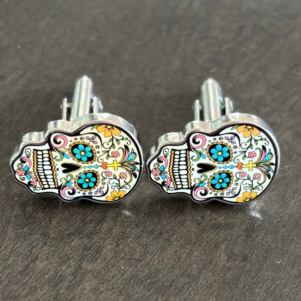 Day of the Dead Colorful Skull Cufflinks